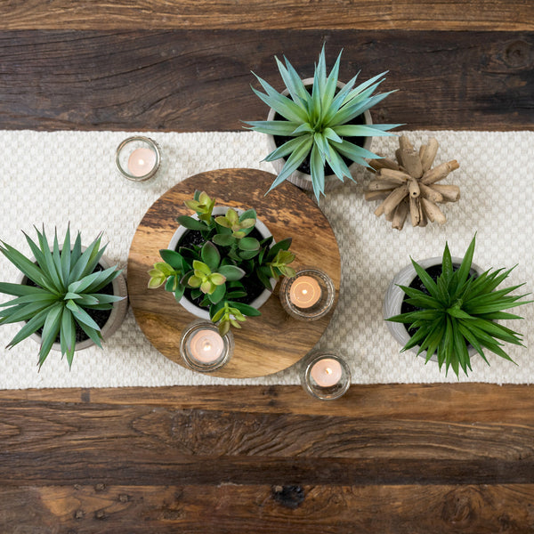 Artificial succulent plant in check patterned concrete pot 8