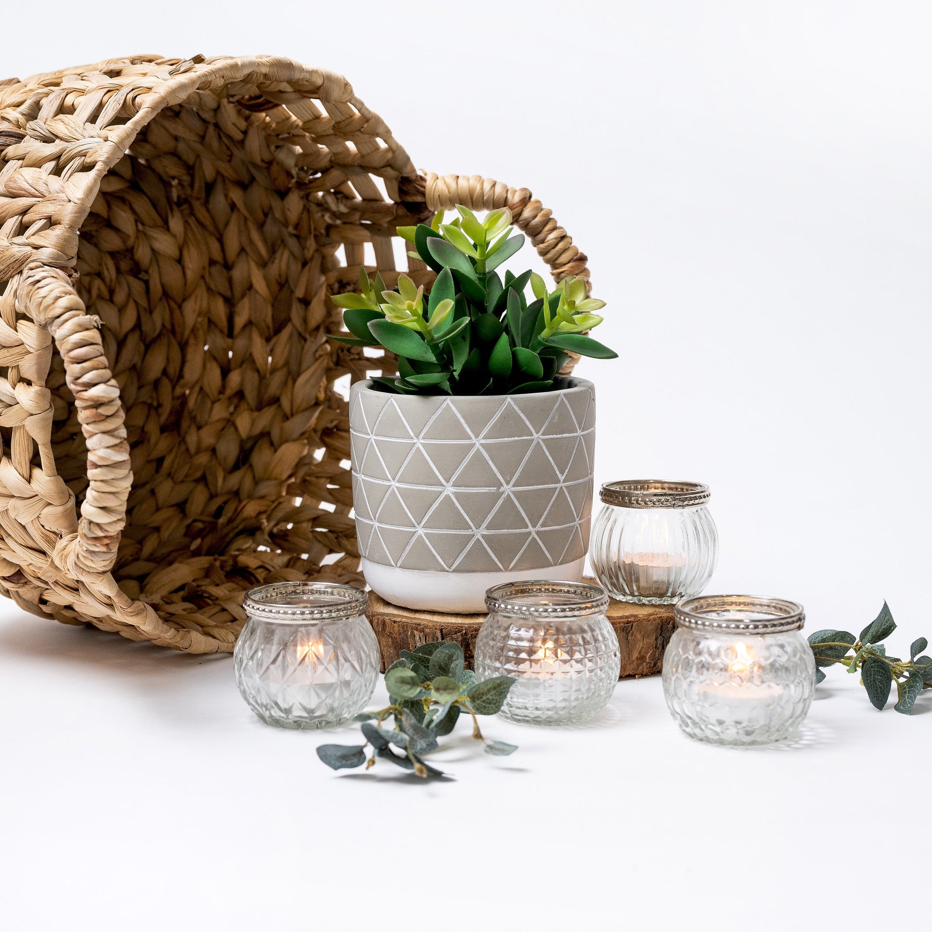 Artificial plant in diagonal patterned concrete pot  8