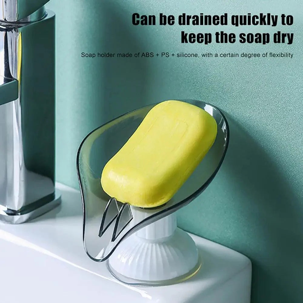 Suction Cup Soap Dish Holder Leaf-Shape Self-Draining Soap Saver Box Not Punched for Shower Bathroom Kitchen Soap Dishes Sponge Container with Suction Cup Leaf Shape Self Draining for Bathroom Kitchen Sink