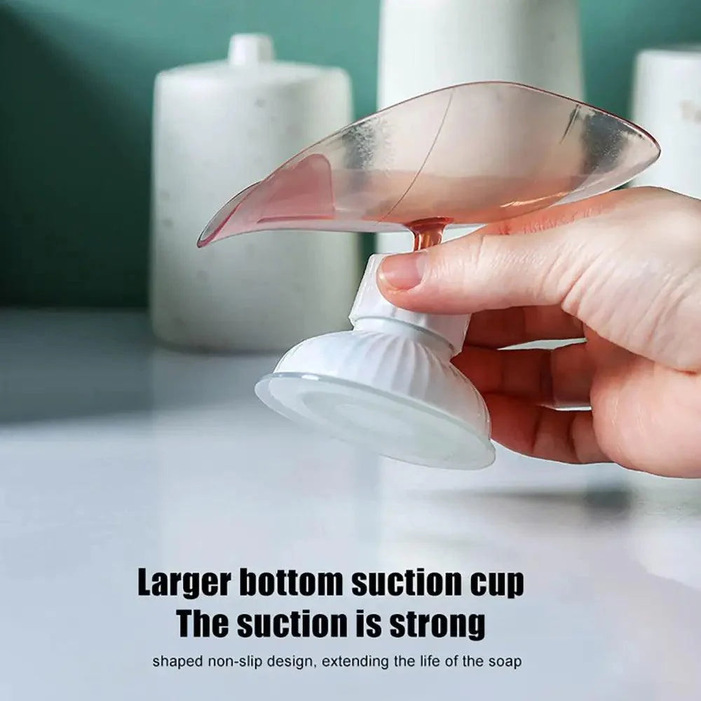 Suction Cup Soap Dish Holder Leaf-Shape Self-Draining Soap Saver Box Not Punched for Shower Bathroom Kitchen Soap Dishes Sponge Container with Suction Cup Leaf Shape Self Draining for Bathroom Kitchen Sink