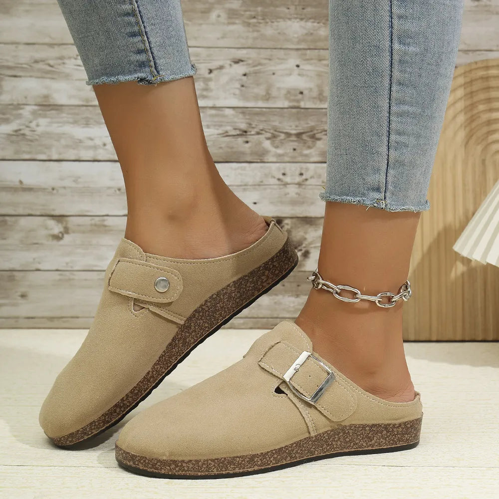 Suede Round Toe Buckle Slip-Ons