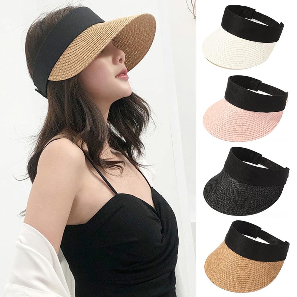 Summer Adjustable Empty Top Hat Portable Foldable Women's Beach Hat Wide Brim Women Sun Hat Fashion Casual Comfortable Cap Visors For Outdoor Activities