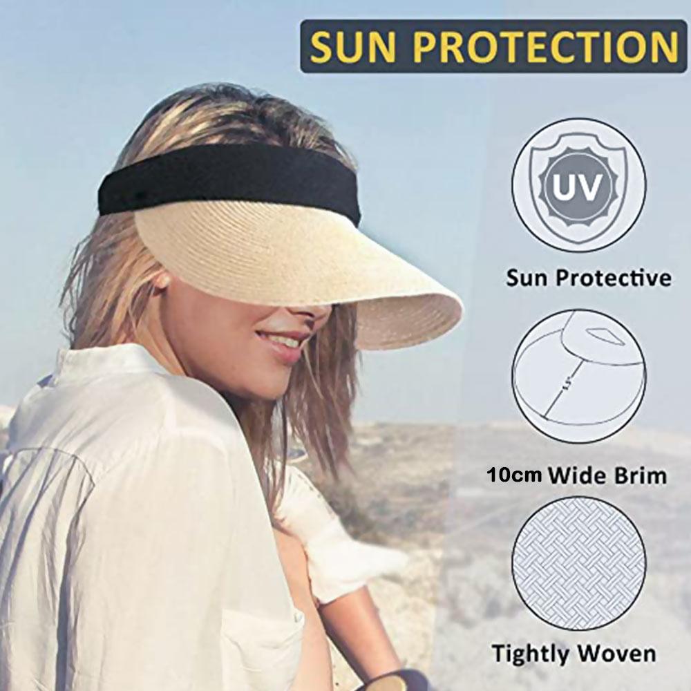 Summer Adjustable Empty Top Hat Portable Foldable Women's Beach Hat Wide Brim Women Sun Hat Fashion Casual Comfortable Cap Visors For Outdoor Activities