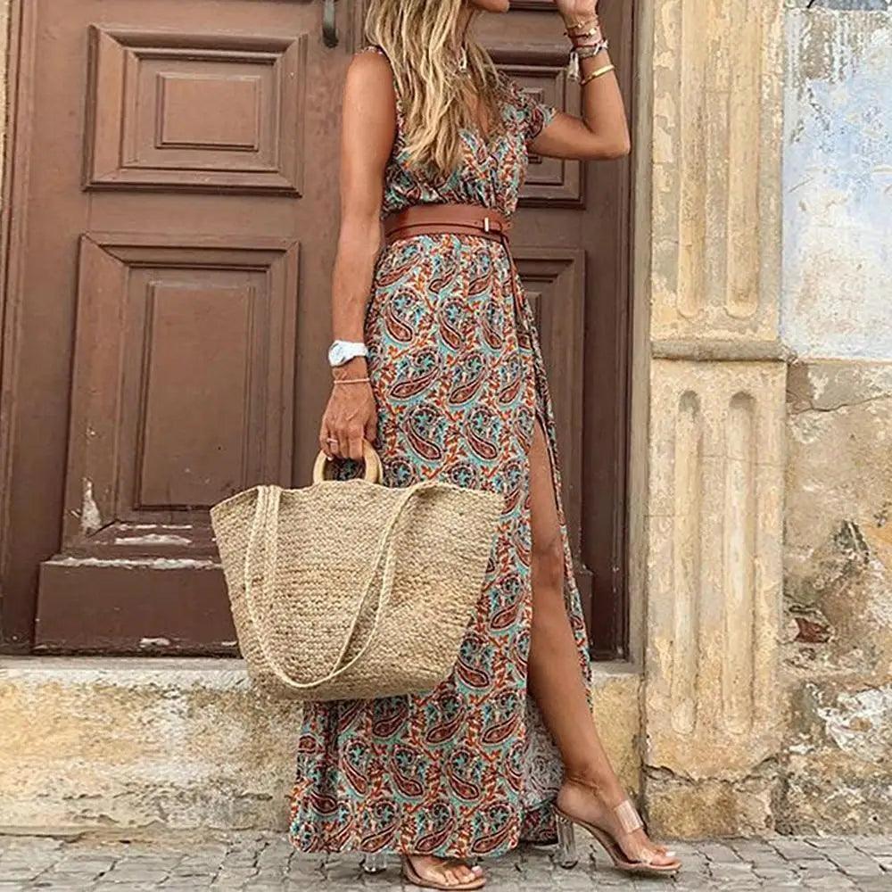 Summer Beach Stylish Womens Dress Long Casual V-Neck Party Comfort Fashion Women Dress