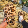 Summer Black White Leopard Print Fur Slippers For Women's Outer Wear Flat Bottom Slippers Women's Plush Faux Fur Fuzzy Slide On Open Toe Slipper With Memory Foam - Leopard / 39