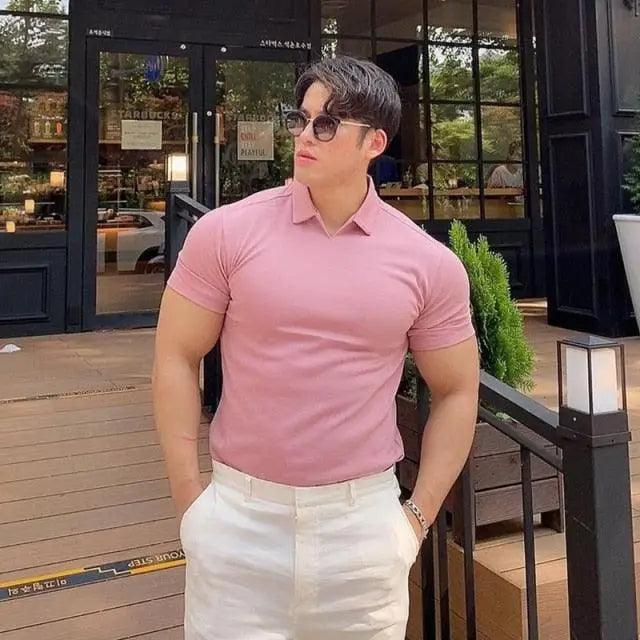 Summer Casual Man New Fashion Polo T Shirt Men Gyms Fitness Modern Short Sleeve T-Shirt Male Bodybuilding Workout Polo Tees Tops Clothes Men's Muscle T-Shirt Plus Size Short Sleeve Polo Shirt Casual Tops Summer Tee Shirts Slim Fit Workout Shirts