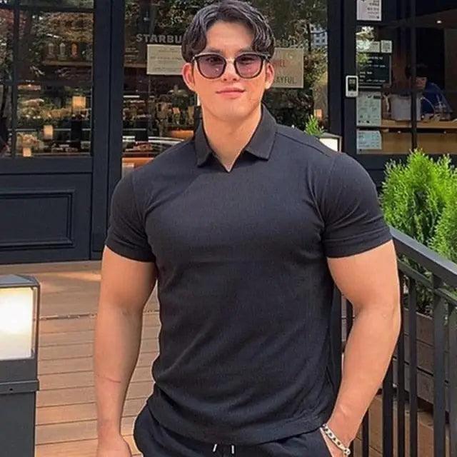 Summer Casual Man New Fashion Polo T Shirt Men Gyms Fitness Modern Short Sleeve T-Shirt Male Bodybuilding Workout Polo Tees Tops Clothes Men's Muscle T-Shirt Plus Size Short Sleeve Polo Shirt Casual Tops Summer Tee Shirts Slim Fit Workout Shirts