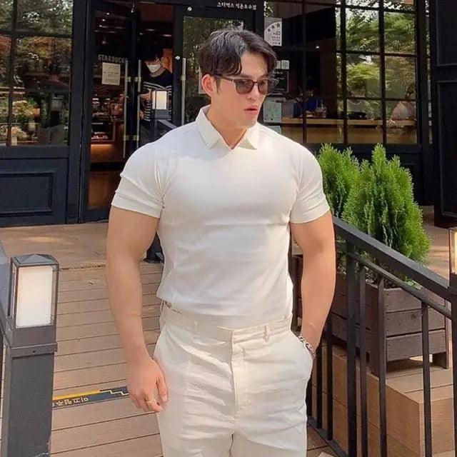 Summer Casual Man New Fashion Polo T Shirt Men Gyms Fitness Modern Short Sleeve T-Shirt Male Bodybuilding Workout Polo Tees Tops Clothes Men's Muscle T-Shirt Plus Size Short Sleeve Polo Shirt Casual Tops Summer Tee Shirts Slim Fit Workout Shirts