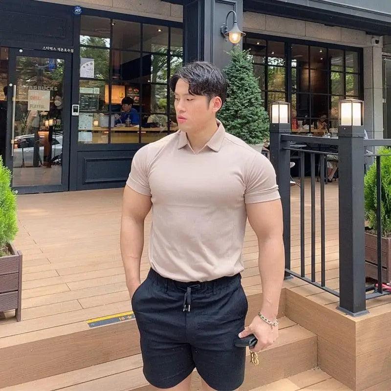 Summer Casual Man New Fashion Polo T Shirt Men Gyms Fitness Modern Short Sleeve T-Shirt Male Bodybuilding Workout Polo Tees Tops Clothes Men's Muscle T-Shirt Plus Size Short Sleeve Polo Shirt Casual Tops Summer Tee Shirts Slim Fit Workout Shirts