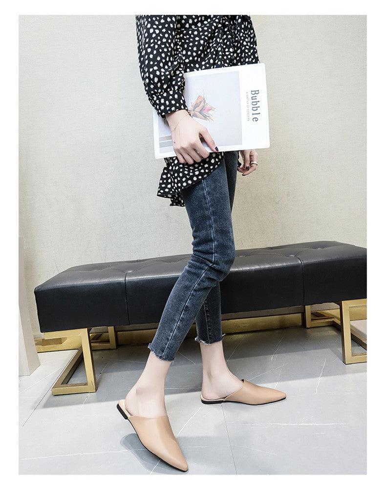 Summer Elegant Ladies Slippers Slip On Square Heel Shoes High Heels Women Pumps Women Flats Elastic Mules Comfortable Slip On Women's Flats Loafers Casual Flat Shoes