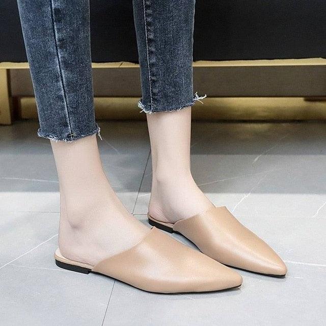 Summer Elegant Ladies Slippers Slip On Square Heel Shoes High Heels Women Pumps Women Flats Elastic Mules Comfortable Slip On Women's Flats Loafers Casual Flat Shoes