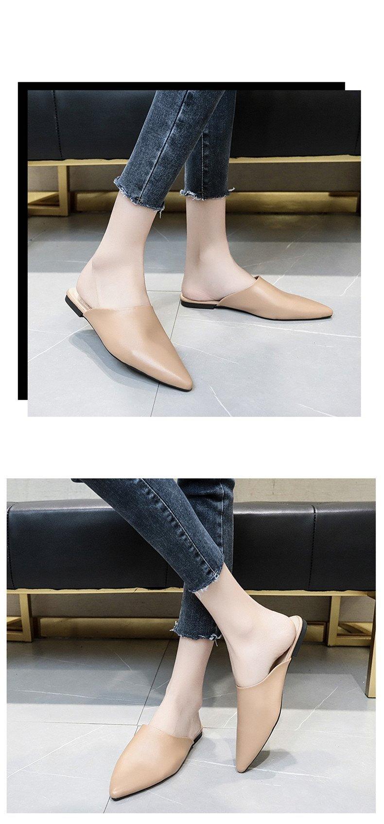 Summer Elegant Ladies Slippers Slip On Square Heel Shoes High Heels Women Pumps Women Flats Elastic Mules Comfortable Slip On Women's Flats Loafers Casual Flat Shoes
