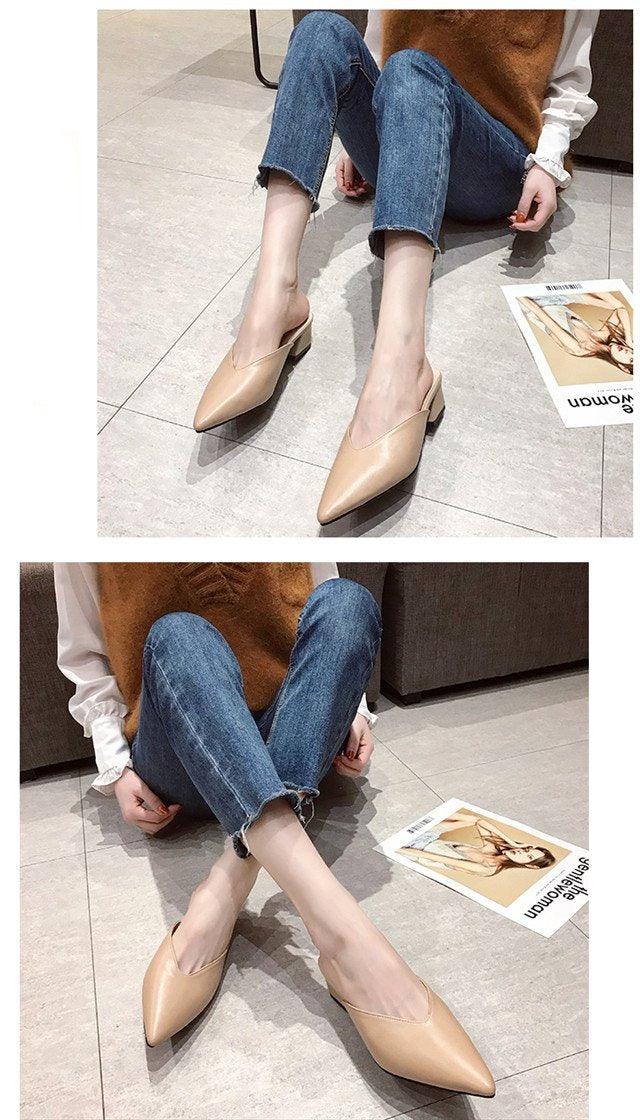 Summer Elegant Ladies Slippers Slip On Square Heel Shoes High Heels Women Pumps Women Flats Elastic Mules Comfortable Slip On Women's Flats Loafers Casual Flat Shoes