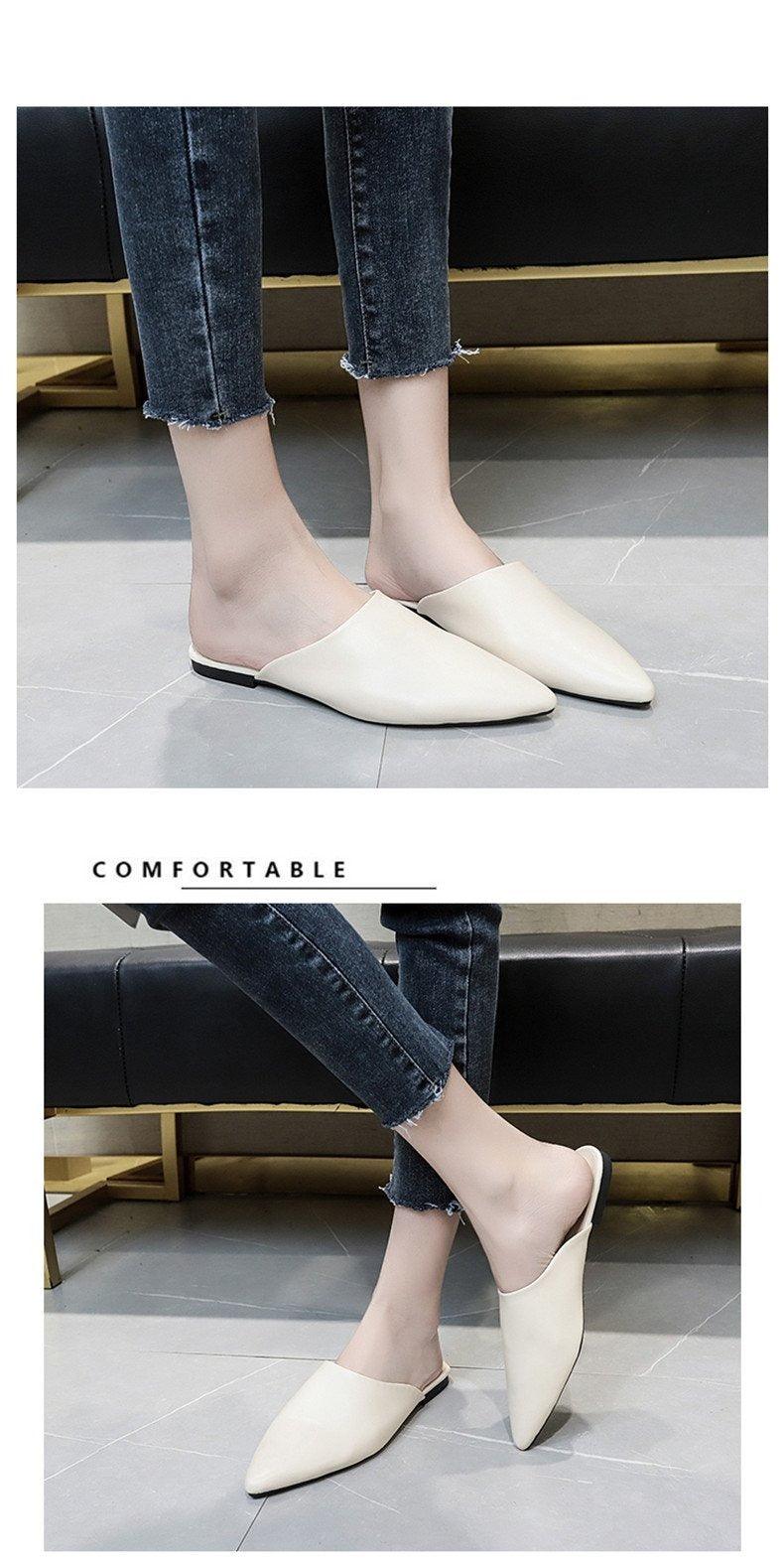 Summer Elegant Ladies Slippers Slip On Square Heel Shoes High Heels Women Pumps Women Flats Elastic Mules Comfortable Slip On Women's Flats Loafers Casual Flat Shoes