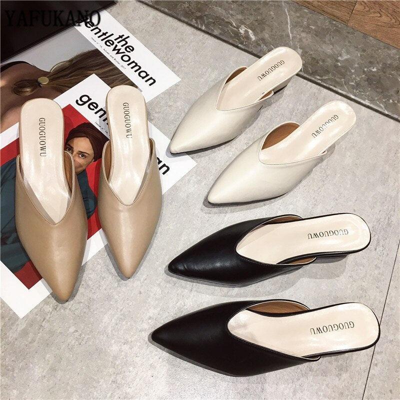 Summer Elegant Ladies Slippers Slip On Square Heel Shoes High Heels Women Pumps Women Flats Elastic Mules Comfortable Slip On Women's Flats Loafers Casual Flat Shoes