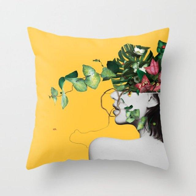 Summer Fashion Fresh Yellow Cute Pillows Case Geometry Yellow Pillow Case Cushion Cover Polyester Pillowcase Floral Cushion Case Modern Decorative Pillows For Bed Sofa Couch 45x45CM