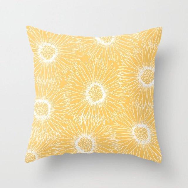 Summer Fashion Fresh Yellow Cute Pillows Case Geometry Yellow Pillow Case Cushion Cover Polyester Pillowcase Floral Cushion Case Modern Decorative Pillows For Bed Sofa Couch 45x45CM