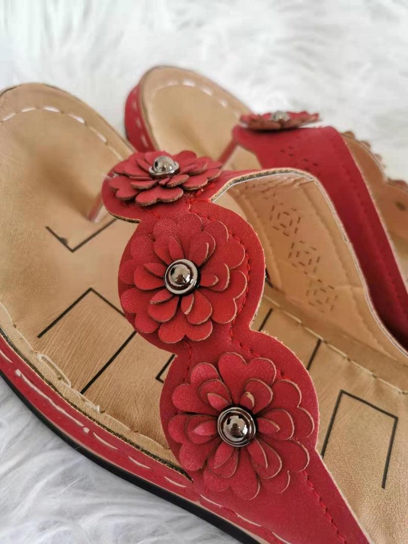 Summer Flat Sandal For Women Multicolor Handmade Retro Flowers Flip-Flops Women Slippers Cute Flat Summer Flats Sandals Women Strappy Flat Open Toe Sandals