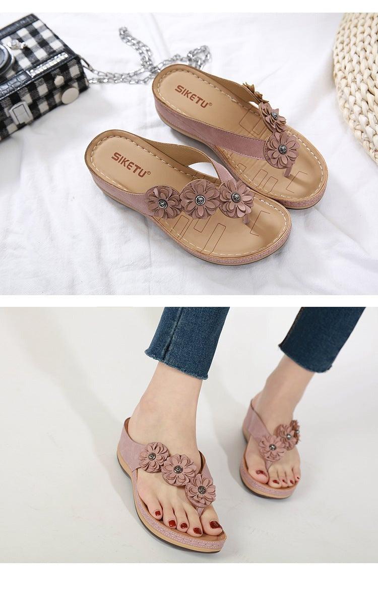 Summer Flat Sandal For Women Multicolor Handmade Retro Flowers Flip-Flops Women Slippers Cute Flat Summer Flats Sandals Women Strappy Flat Open Toe Sandals