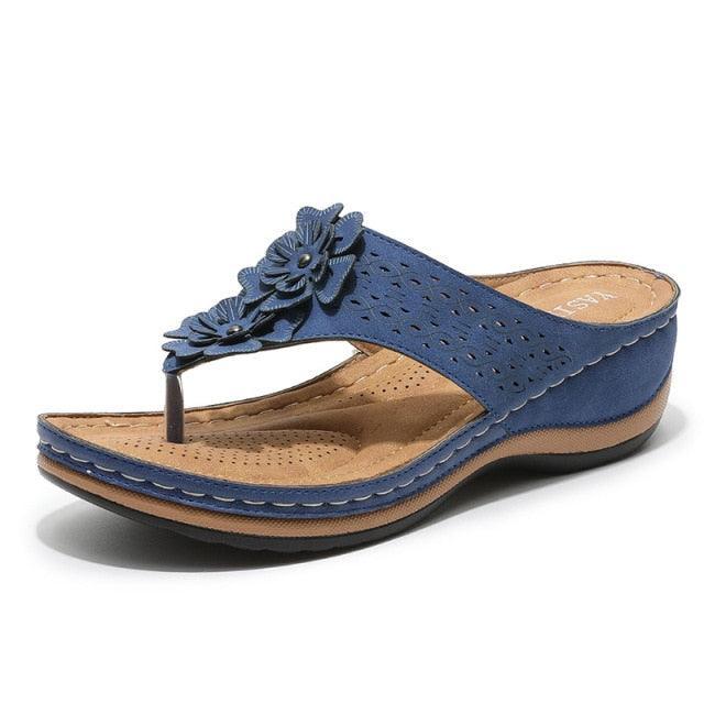 Summer Flat Sandal For Women Multicolor Handmade Retro Flowers Flip-Flops Women Slippers Cute Flat Summer Flats Sandals Women Strappy Flat Open Toe Sandals