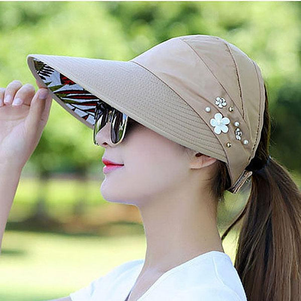 Summer Modern Adult Hats For Women Foldable Sun Hat Women's Adjustable Packable Roll-Up Visor Flower Hat Outdoor Female Casual Baseball Cap For Sport