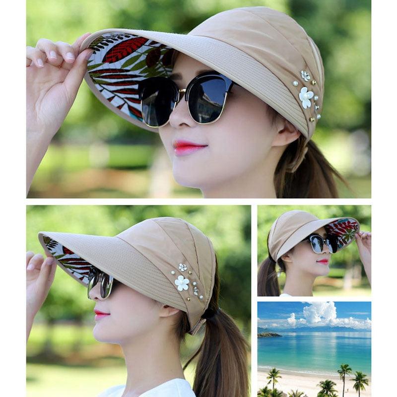 Summer Modern Adult Hats For Women Foldable Sun Hat Women's Adjustable Packable Roll-Up Visor Flower Hat Outdoor Female Casual Baseball Cap For Sport