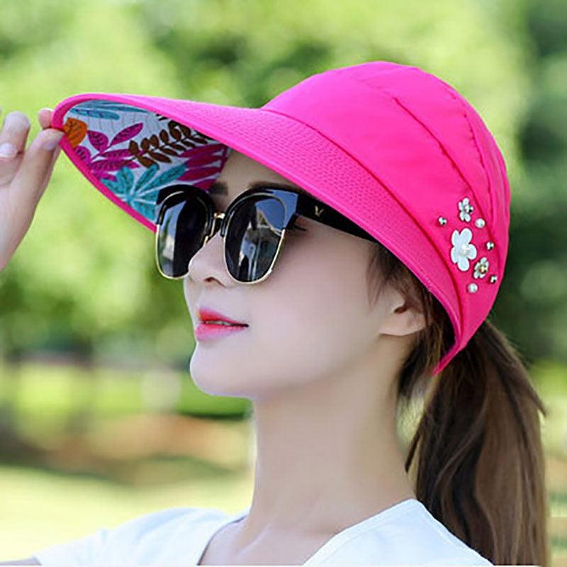 Summer Modern Adult Hats For Women Foldable Sun Hat Women's Adjustable Packable Roll-Up Visor Flower Hat Outdoor Female Casual Baseball Cap For Sport