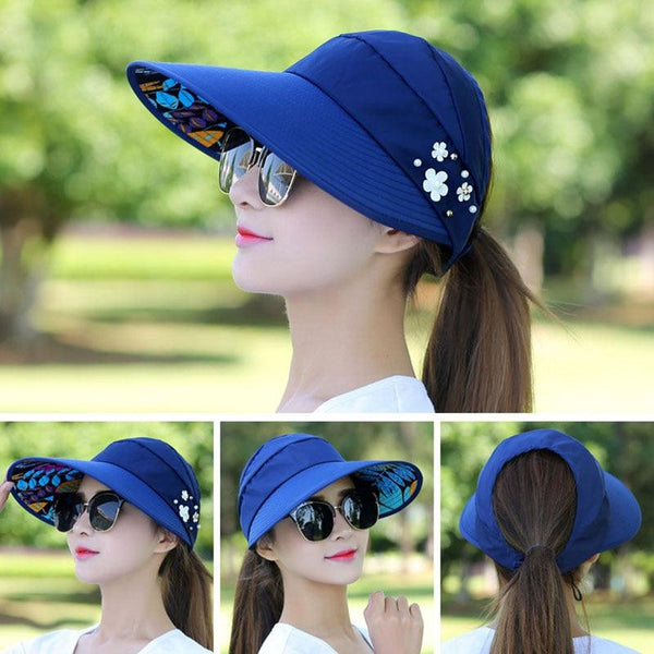 Summer Modern Adult Hats For Women Foldable Sun Hat Women's Adjustable Packable Roll-Up Visor Flower Hat Outdoor Female Casual Baseball Cap For Sport