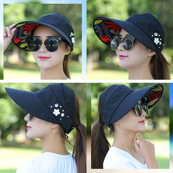 Summer Modern Adult Hats For Women Foldable Sun Hat Women's Adjustable Packable Roll-Up Visor Flower Hat Outdoor Female Casual Baseball Cap For Sport
