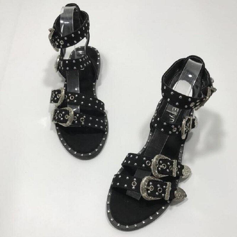 Summer Multiple Buckle Sandals  Ankle Wrap Women Sandals Open Toe Metal Back Strap Flat Heels Flat Sandals Open Toe Summer's Sandals For Women Cute Open Toes Ankle Strap Flexible Summer Flat Sandals