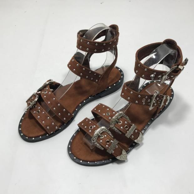 Summer Multiple Buckle Sandals  Ankle Wrap Women Sandals Open Toe Metal Back Strap Flat Heels Flat Sandals Open Toe Summer's Sandals For Women Cute Open Toes Ankle Strap Flexible Summer Flat Sandals