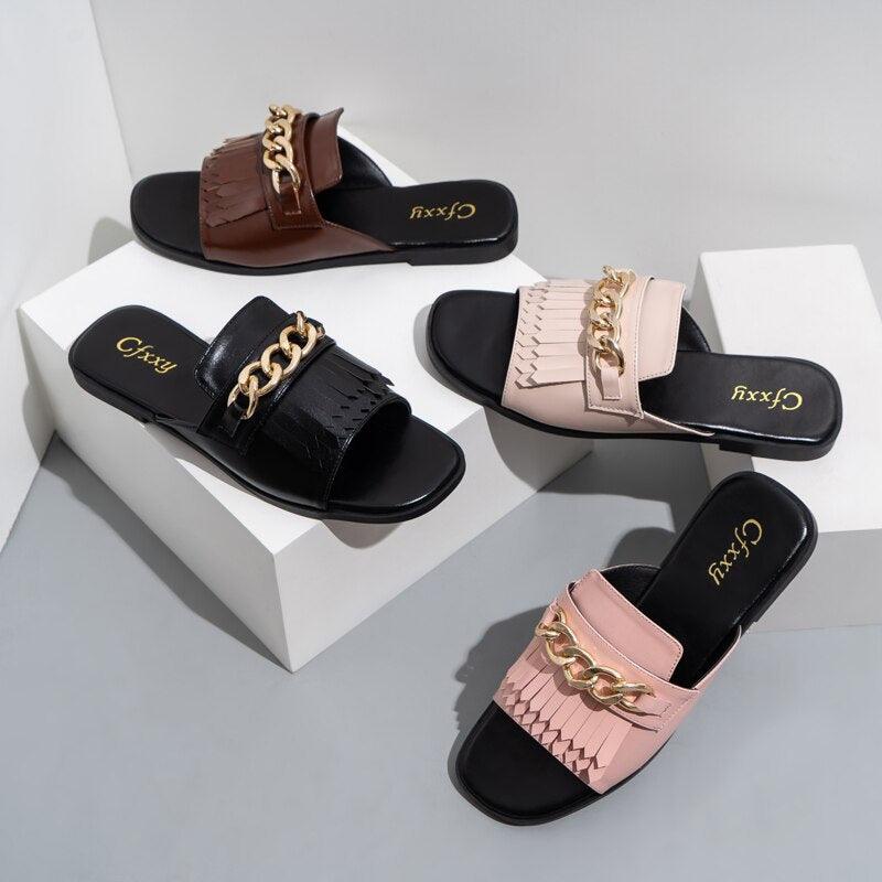 Summer New Women Slippers Open-Toe Flat Slippers Fashion Buckle Beach Slides Casual Flip Flops Women Shoes Slip On Comfortable Pointed Toe Loafers Women Luxury Black Sandals