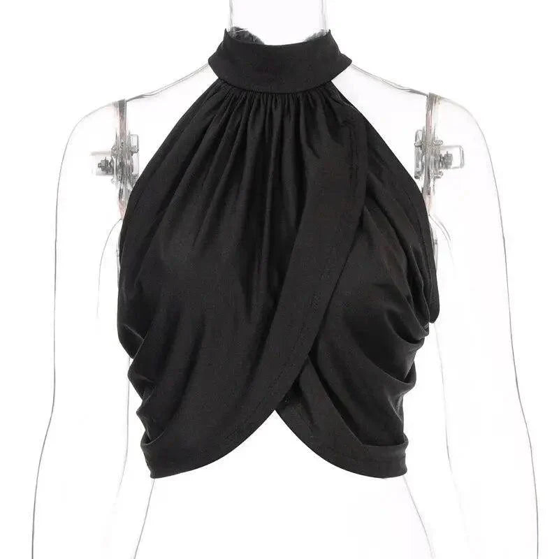 Summer Ruched Halter Crop Cute Tank Top with backless design cute tops for women= - Summer Fashion Tops For women