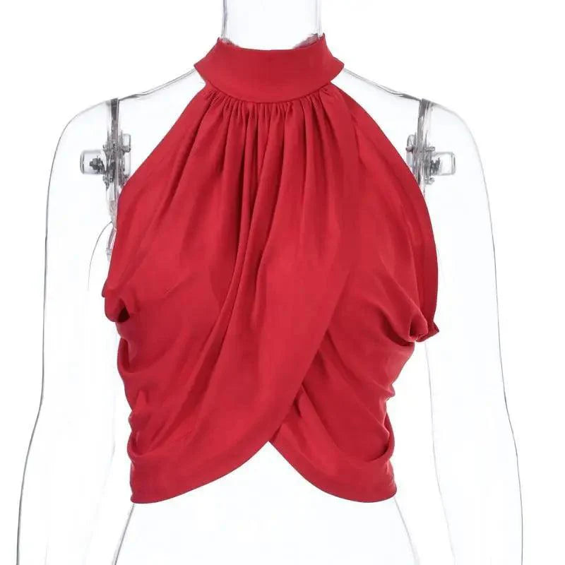 Summer Ruched Halter Crop Cute Tank Top with backless design cute tops for women= - Summer Fashion Tops For women