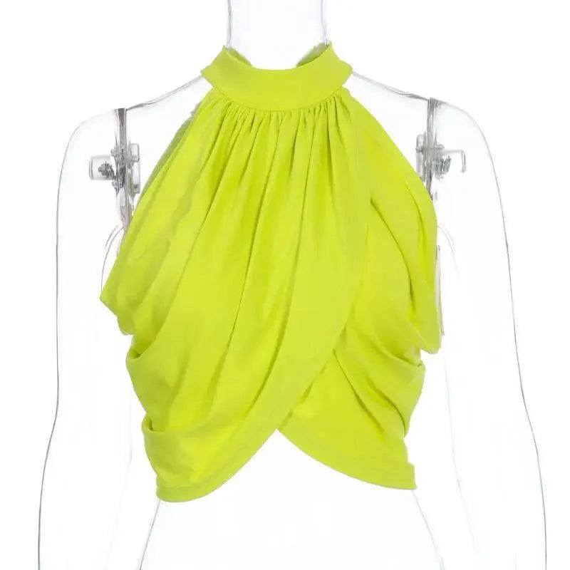 Summer Ruched Halter Crop Cute Tank Top with backless design cute tops for women= - Summer Fashion Tops For women