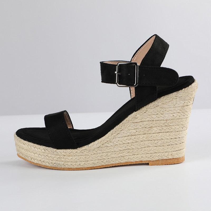Summer Sandals Women Platform Shoes Candy Color Casual Girls Slip On Strap Cross Platform Espadrille Open Toe High Heel Sandals With Ankle Strap Buckle Up Shoes