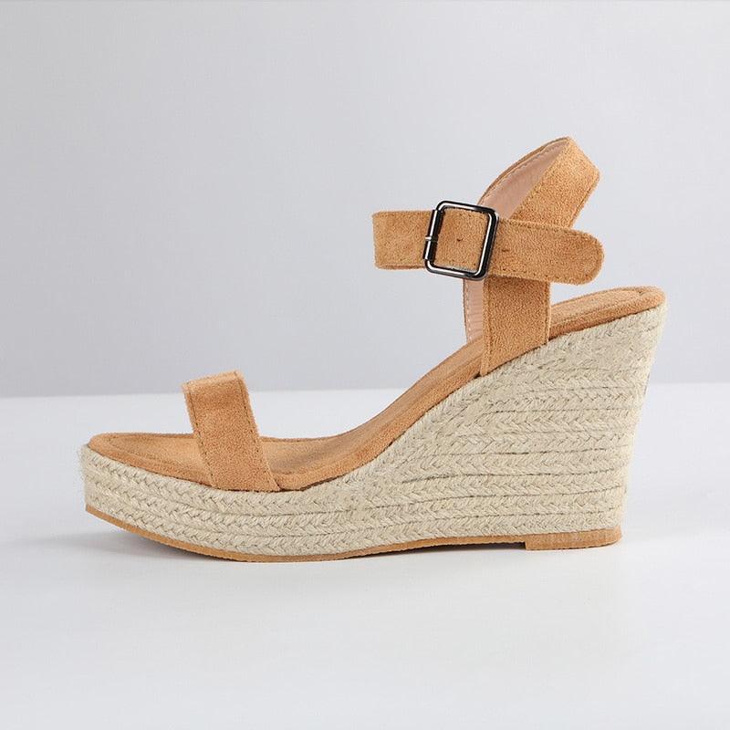 Summer Sandals Women Platform Shoes Candy Color Casual Girls Slip On Strap Cross Platform Espadrille Open Toe High Heel Sandals With Ankle Strap Buckle Up Shoes