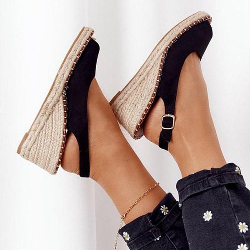 Summer Sandals Women Platform Shoes Candy Color Casual Girls Slip On Strap Cross Platform Espadrille Open Toe High Heel Sandals With Ankle Strap Buckle Up Shoes