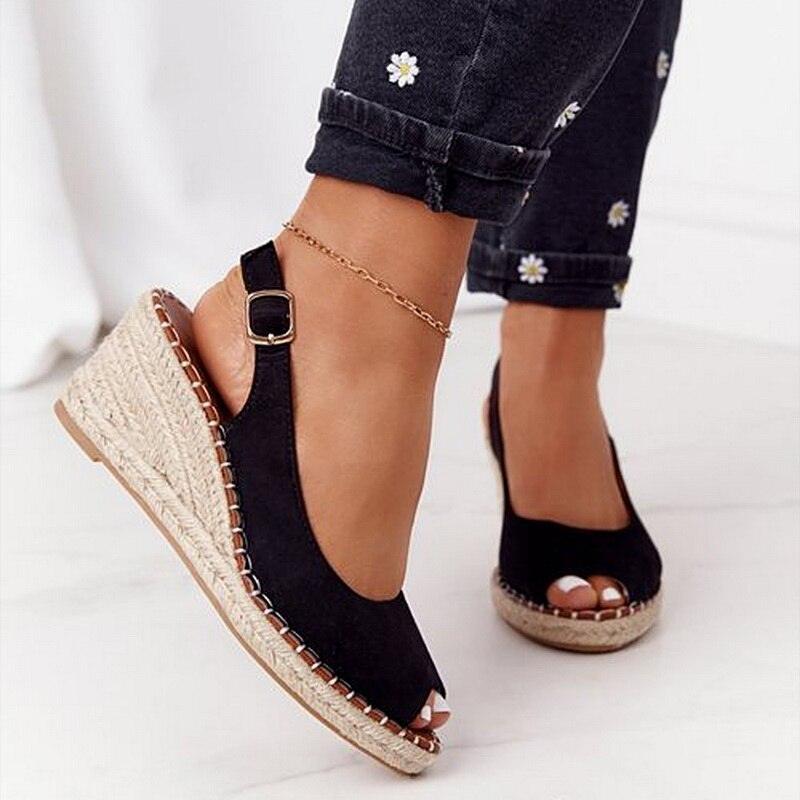 Summer Sandals Women Platform Shoes Candy Color Casual Girls Slip On Strap Cross Platform Espadrille Open Toe High Heel Sandals With Ankle Strap Buckle Up Shoes