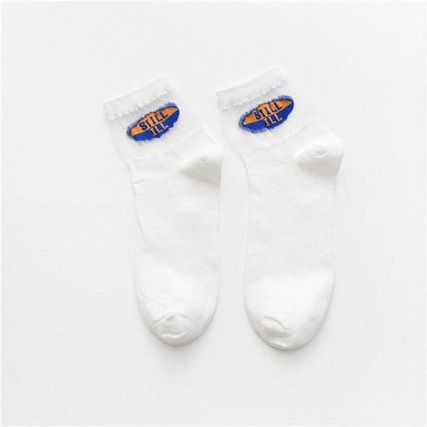 Summer Transparent Letter Patterned Socks Women Hollow Out Cotton Short Socks Thin Casual Ankle Socks Made Of Breathable Cotton Boat Socks For Women