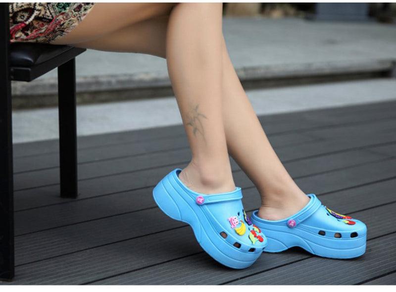 Summer Women Clogs Platform Garden Sandals Fruit Slippers Slip On Beach Shoes Fashion Slides Platform Clogs Beach Sandals Slippers For Women