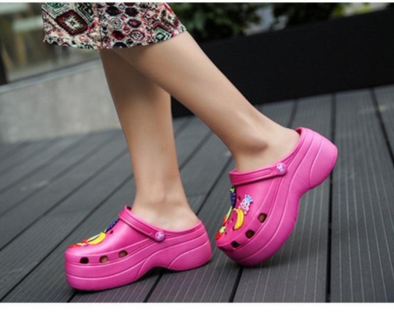 Summer Women Clogs Platform Garden Sandals Fruit Slippers Slip On Beach Shoes Fashion Slides Platform Clogs Beach Sandals Slippers For Women