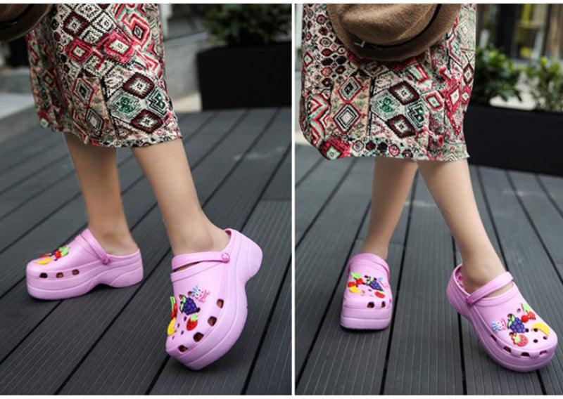 Summer Women Clogs Platform Garden Sandals Fruit Slippers Slip On Beach Shoes Fashion Slides Platform Clogs Beach Sandals Slippers For Women