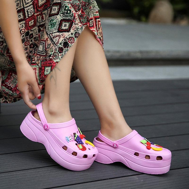 Summer Women Clogs Platform Garden Sandals Fruit Slippers Slip On Beach Shoes Fashion Slides Platform Clogs Beach Sandals Slippers For Women