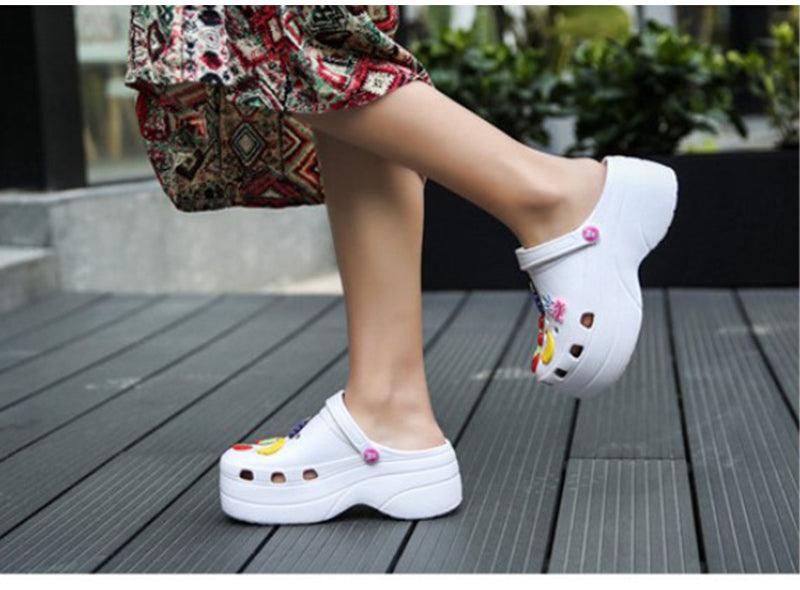 Summer Women Clogs Platform Garden Sandals Fruit Slippers Slip On Beach Shoes Fashion Slides Platform Clogs Beach Sandals Slippers For Women
