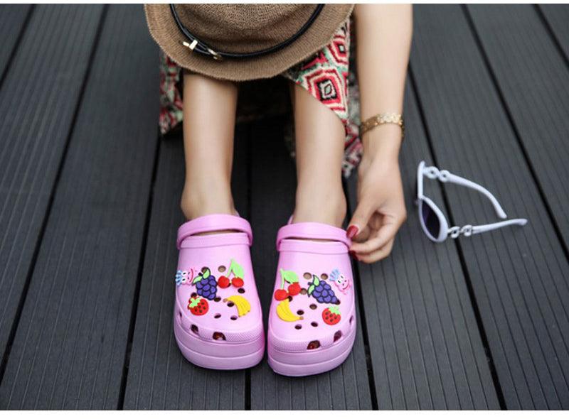 Summer Women Clogs Platform Garden Sandals Fruit Slippers Slip On Beach Shoes Fashion Slides Platform Clogs Beach Sandals Slippers For Women