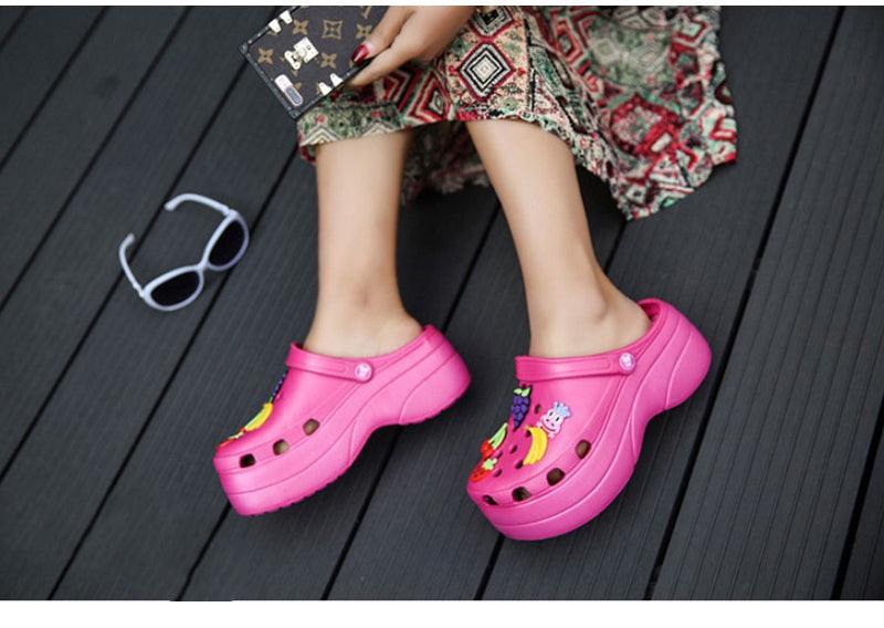 Summer Women Clogs Platform Garden Sandals Fruit Slippers Slip On Beach Shoes Fashion Slides Platform Clogs Beach Sandals Slippers For Women