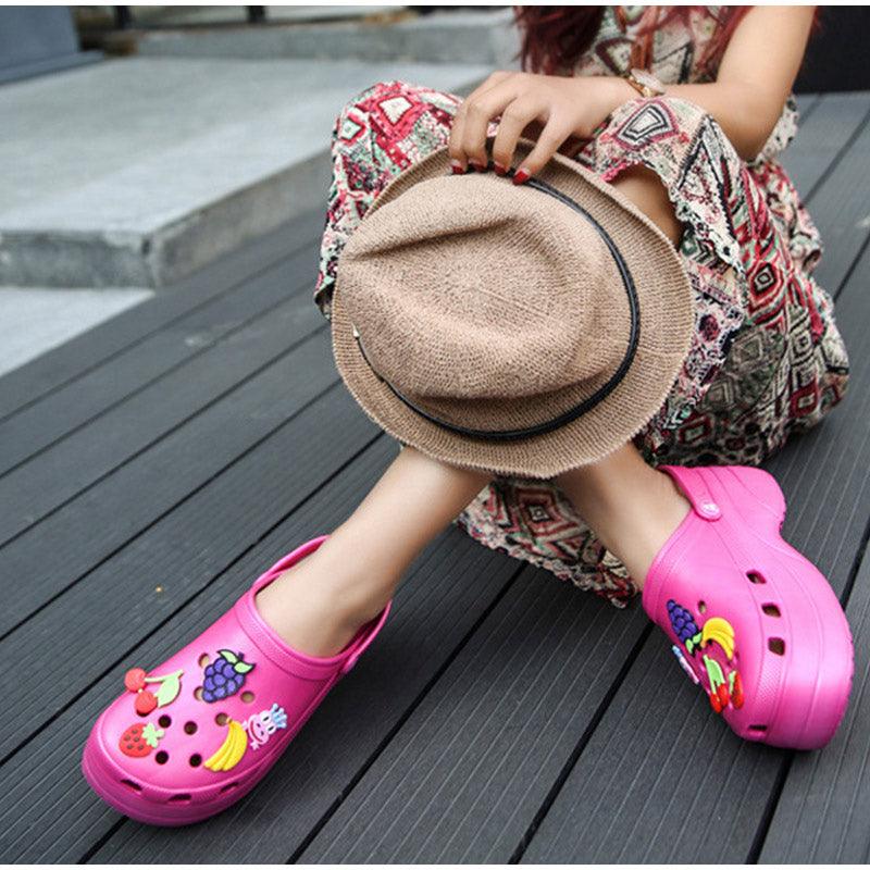 Summer Women Clogs Platform Garden Sandals Fruit Slippers Slip On Beach Shoes Fashion Slides Platform Clogs Beach Sandals Slippers For Women