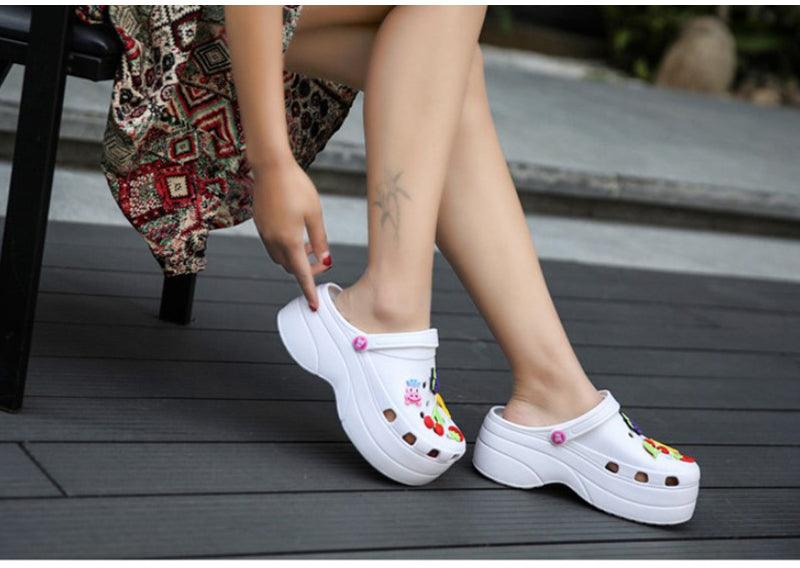 Summer Women Clogs Platform Garden Sandals Fruit Slippers Slip On Beach Shoes Fashion Slides Platform Clogs Beach Sandals Slippers For Women