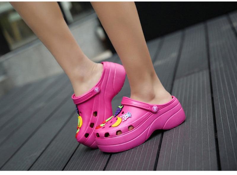 Summer Women Clogs Platform Garden Sandals Fruit Slippers Slip On Beach Shoes Fashion Slides Platform Clogs Beach Sandals Slippers For Women